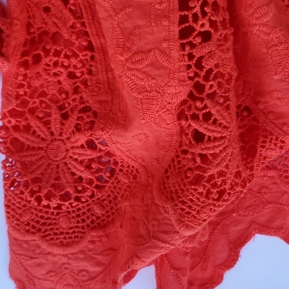 Free People Orange cotton lace Big Bell Sleeve Sml - Picture 6 of 6